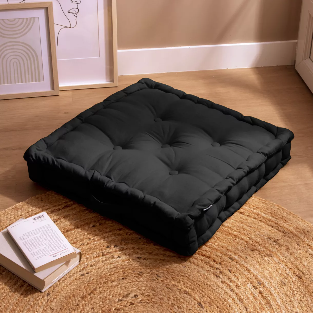 Cuscino da pavimento in cotone (60 x 60 cm) Pixel Nero