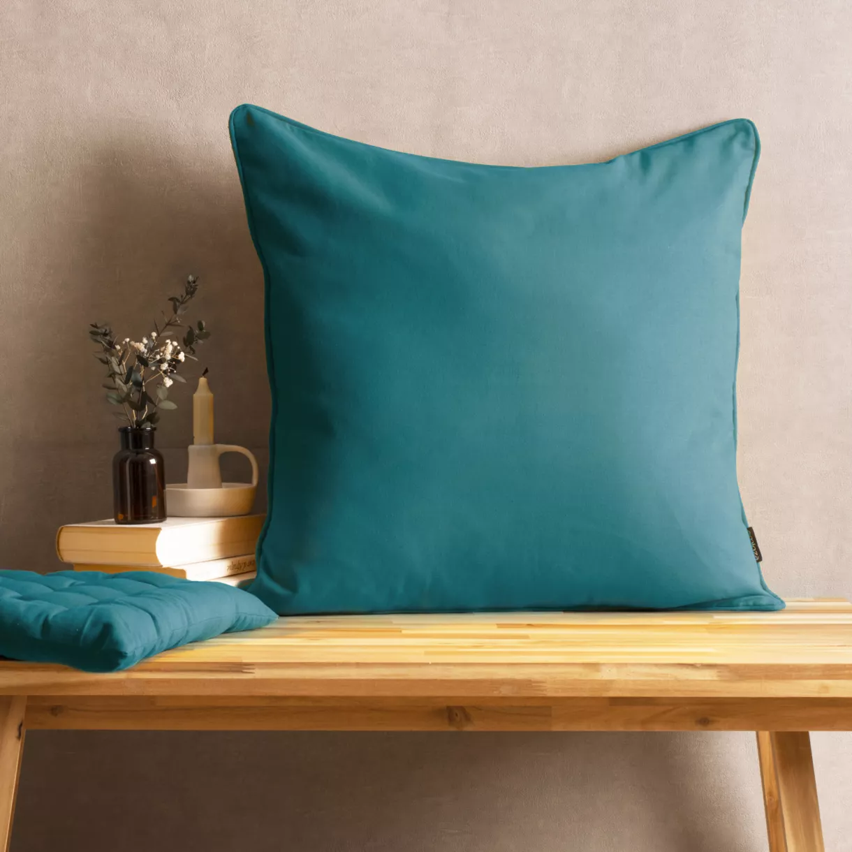 Coussin carré coton (60 x 60 cm) Pixel Bleu canard