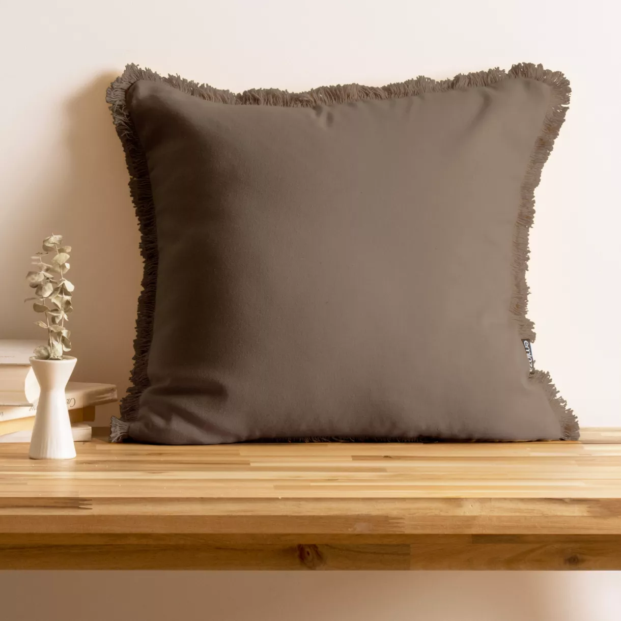 Cuscino quadrato in cotone (45 x 45 cm) Pixel con frange Taupe
