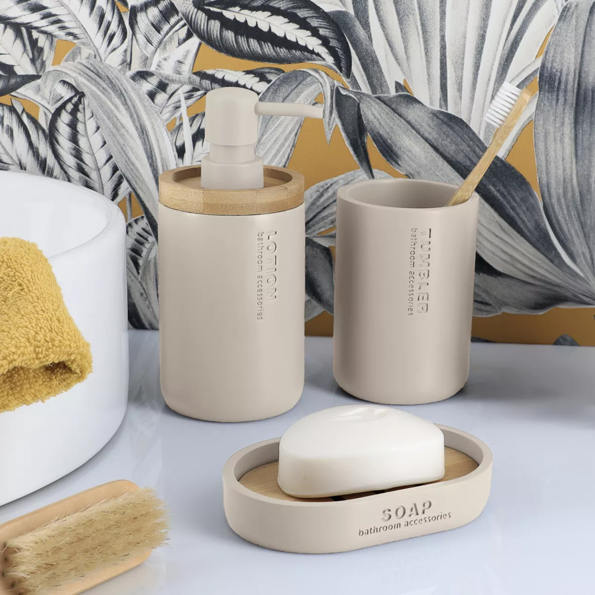 Set de accesorios de baño Purebamboo Beige