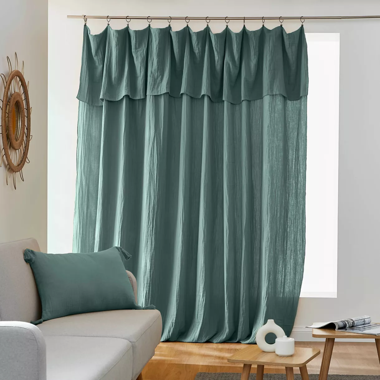 Cortina de gasa de algodón ajustable (280 x max 300 cm) Gaïa Azul trullo