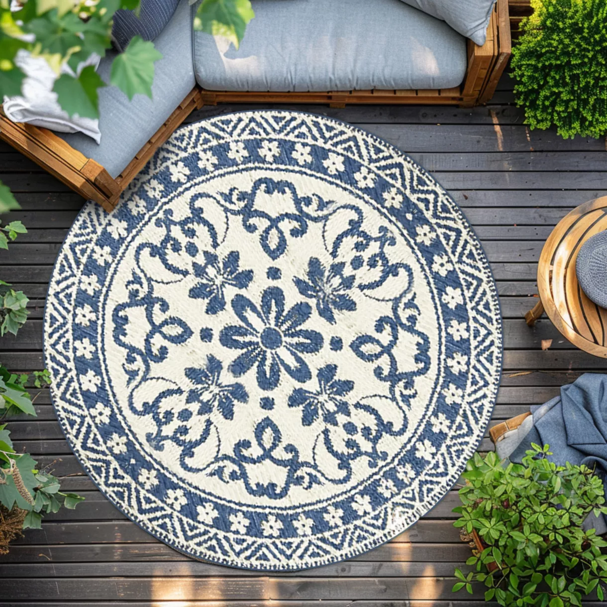 Alfombra de exterior circular (D150 cm) Rabat - Azul