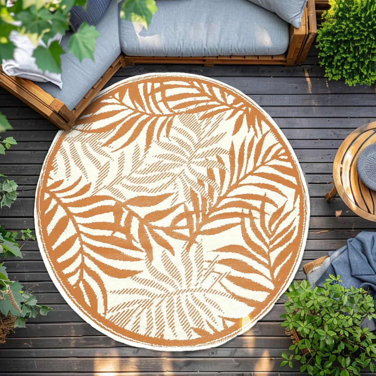 Alfombra de exterior (D150 cm) Hoja Marron 1