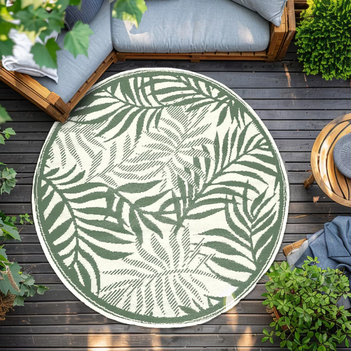 Tapis d'extérieur (D150 cm) Feuillage Vert 1