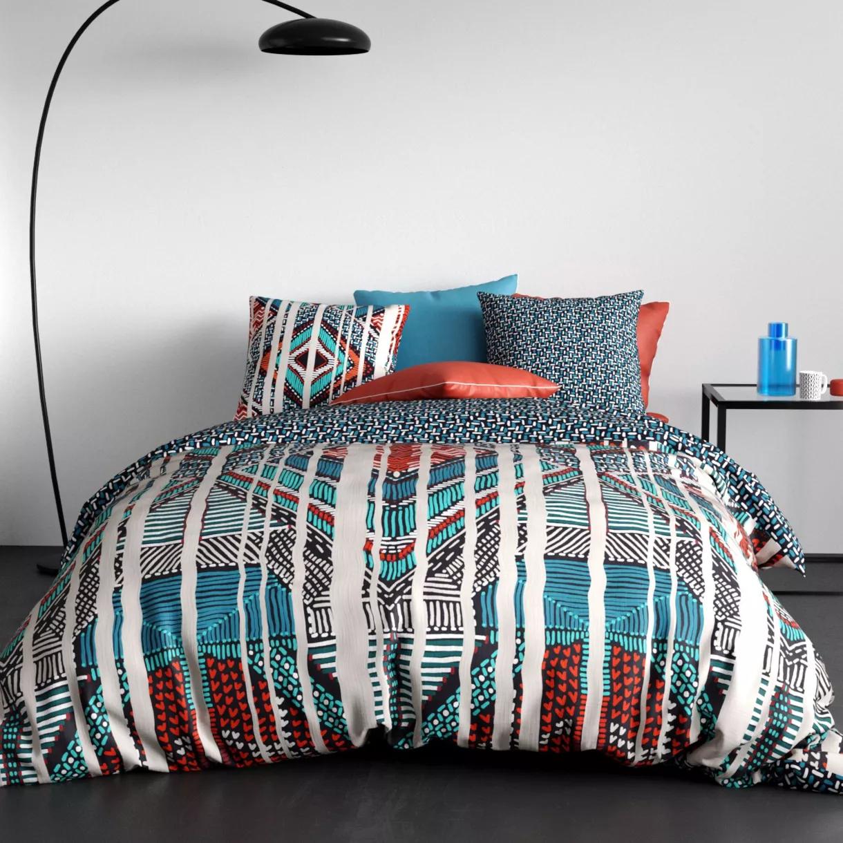 Housse de couette et deux taies coton (240 x 220 cm) India Multicolore