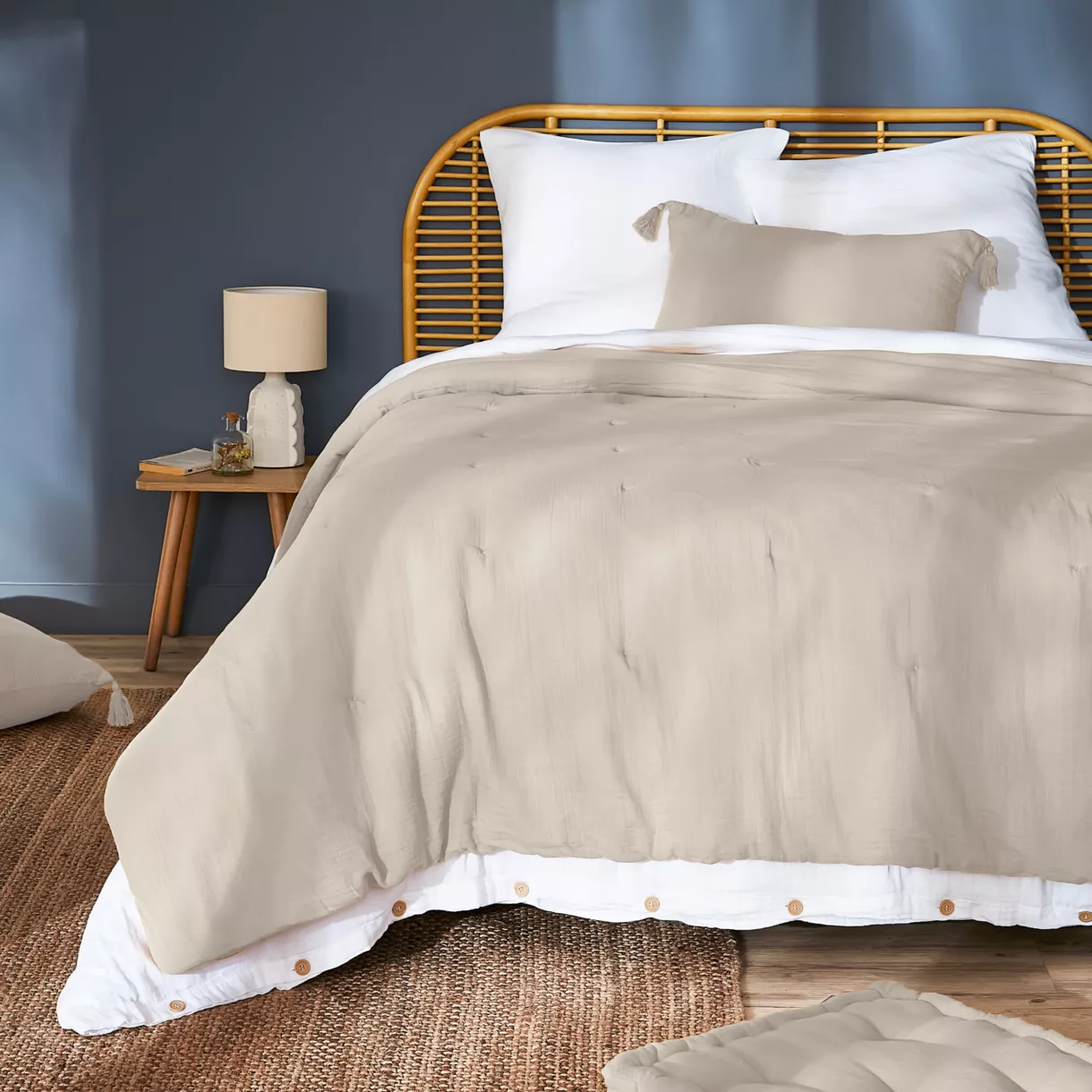Colcha acolchada en gaza de algodón (240 x 220 cm) Gaïa Beige pampa