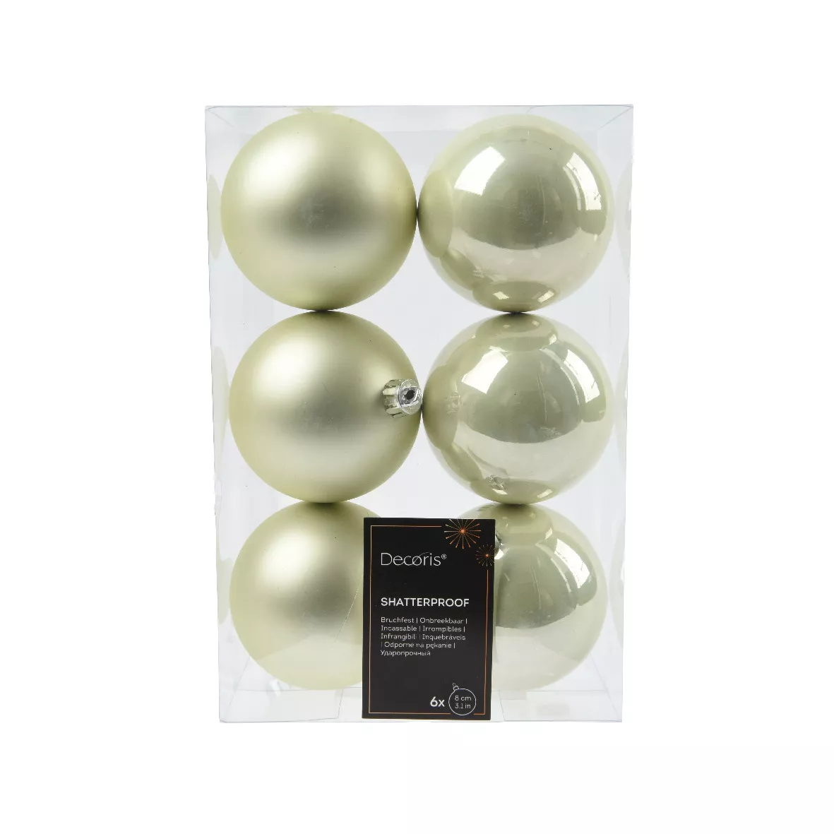 Set van 6 kerstballen (D80 mm) Alpine Witte Munt