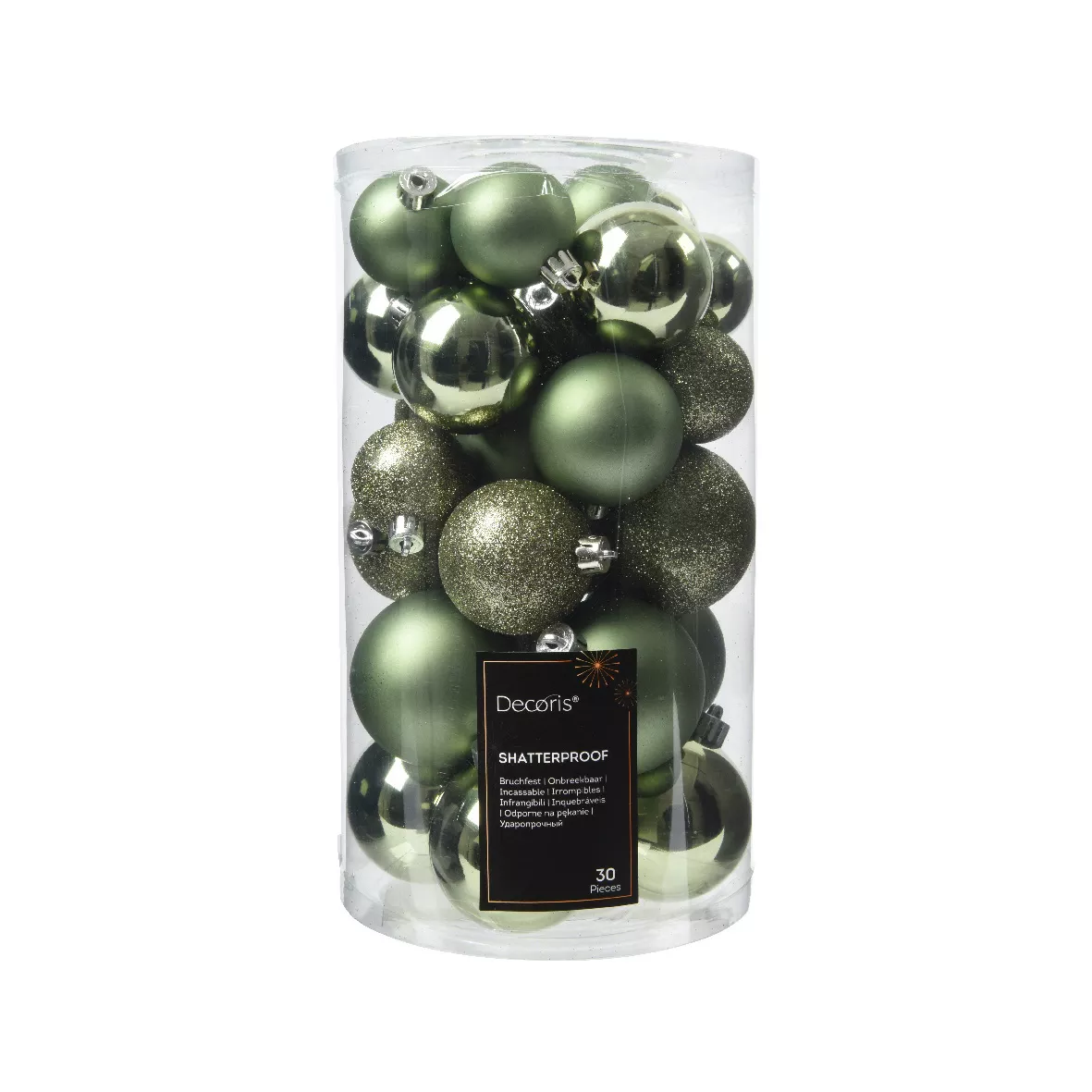 Lot de 30  Boules incassable brill- mat- paill ALPINE dia6.00cm vert romarin