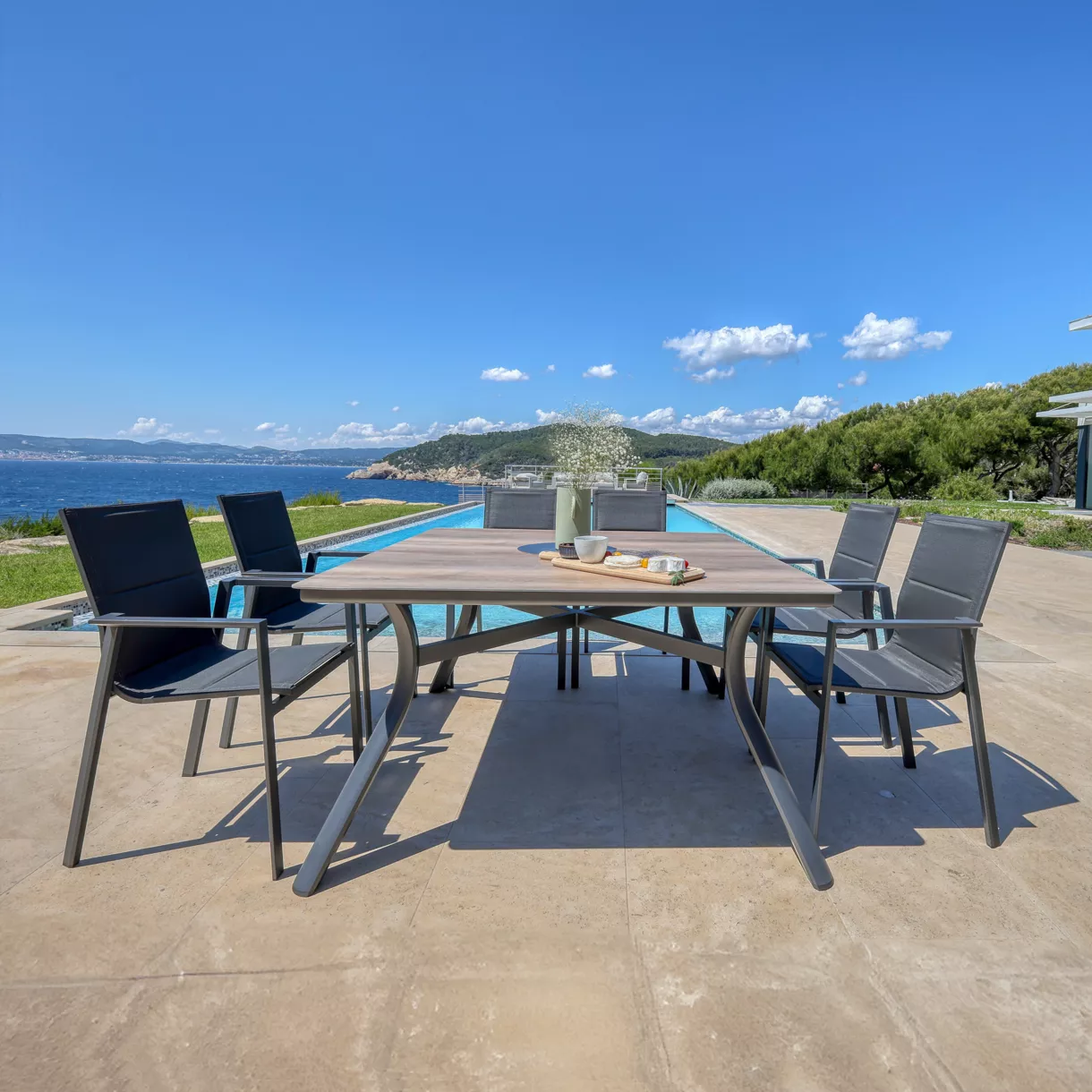 Mesa de jardín en aluminio  8 lugares (136 x 136 cm) Amalfi - Gris antracita