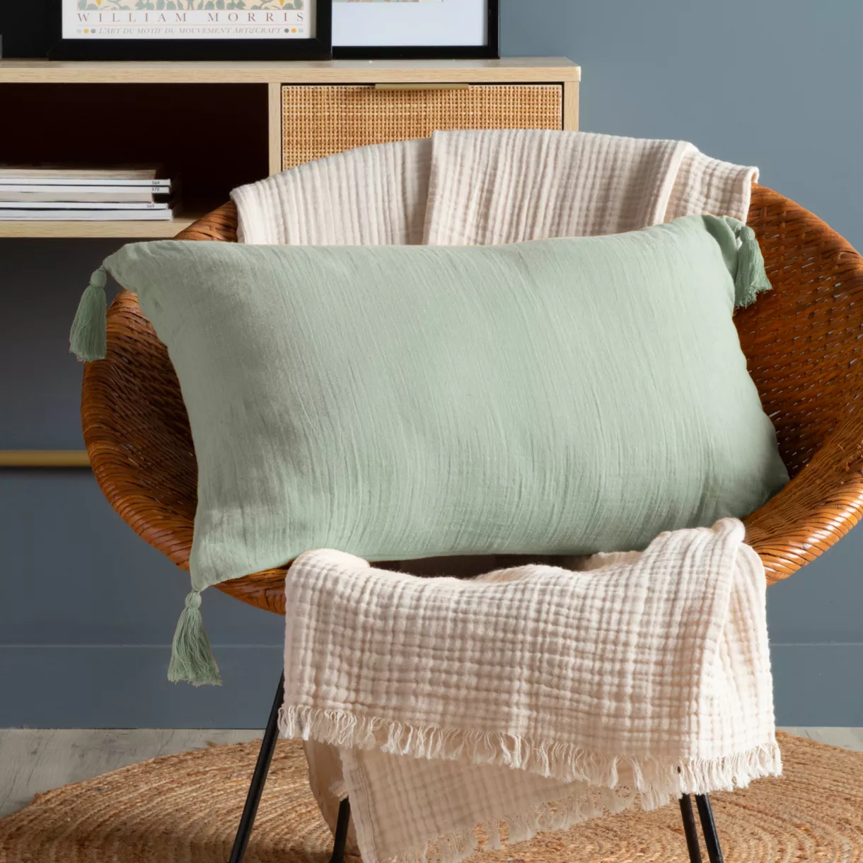 Cojín rectangular en gasa de algodón (40 x 60 cm) Gaïa Verde eucalipto