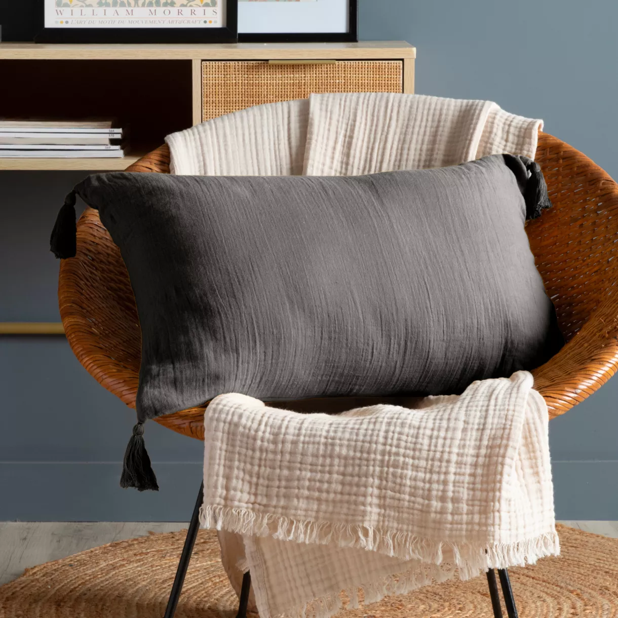 Coussin rectangulaire gaze de coton (40 x 60 cm) Gaïa Gris granit