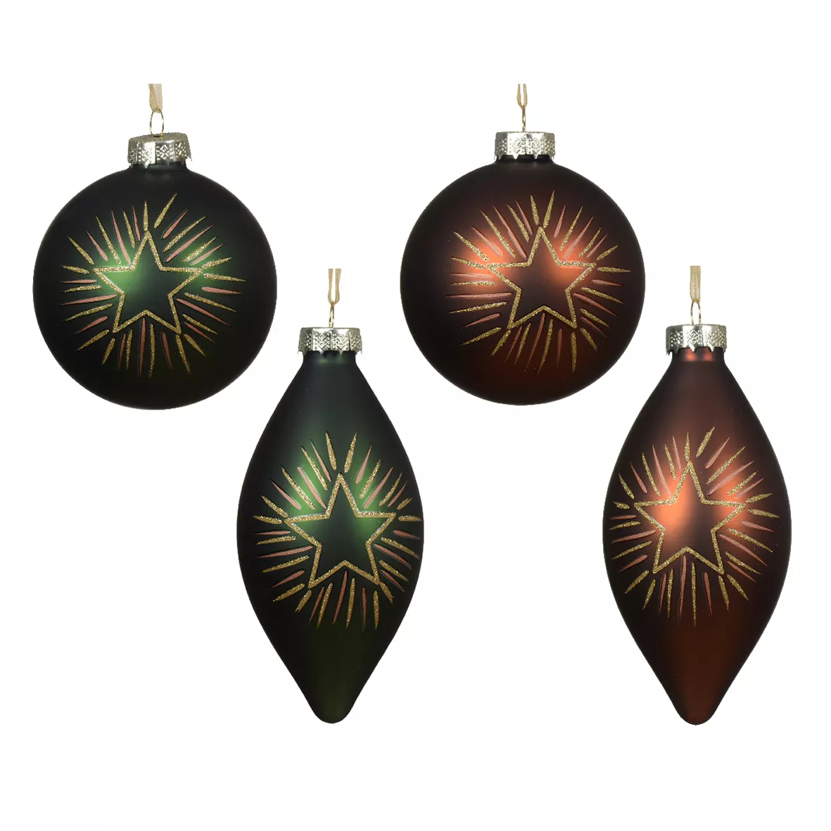 Set van 12 glazen hangers (D80 mm) Druppels en Ballen Groen en Espresso