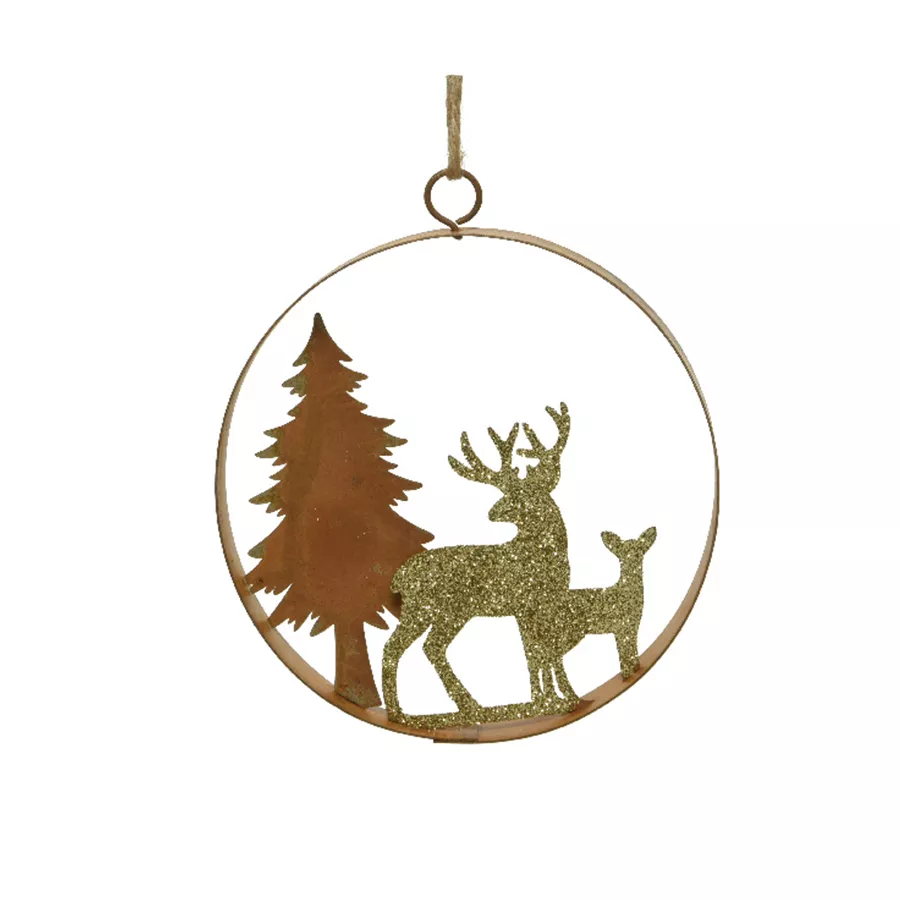 Suspension de Noël (D12 cm) Cerf des forêts Or pailleté