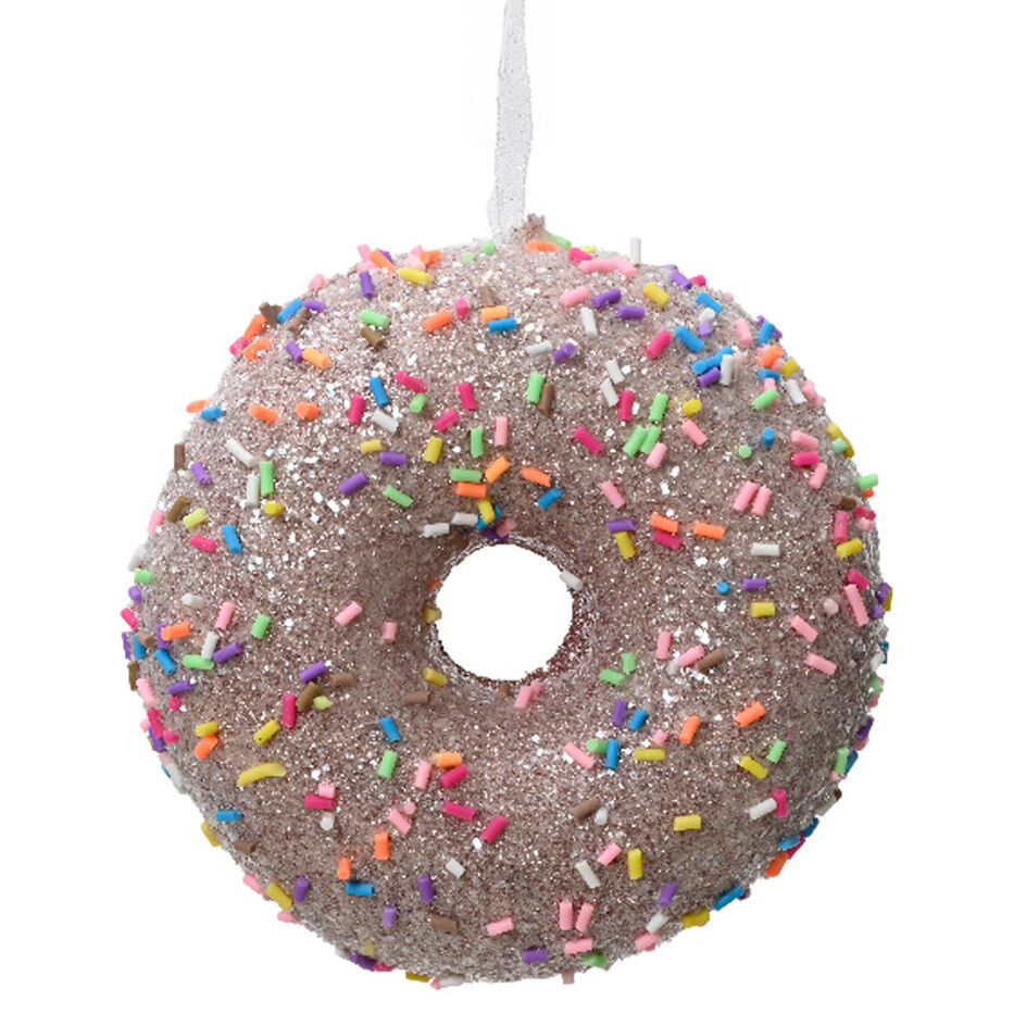 Kerst donut om op te hangen (D9 cm) Glitterend Roze lekkernij