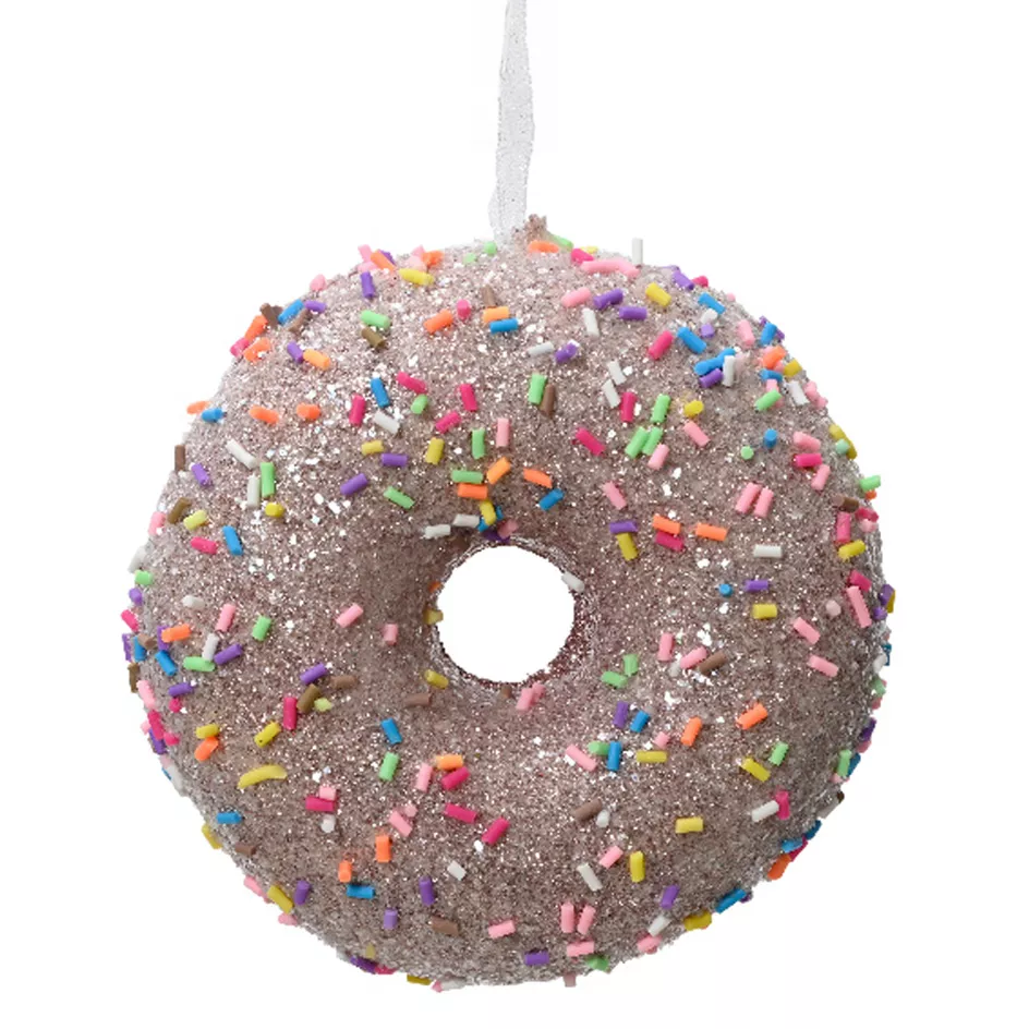 eminza Donut de Noël à suspendre (D9 cm) Gourmandise Rose pailleté