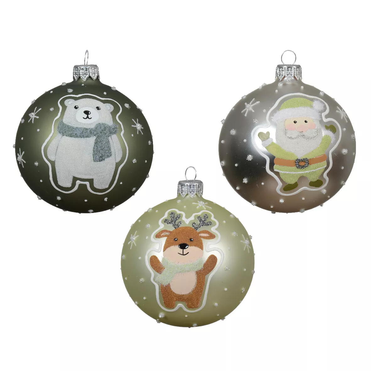 Lot de 6 boules de Noël en verre (D80 mm) Mignonnerie de Noël Vert