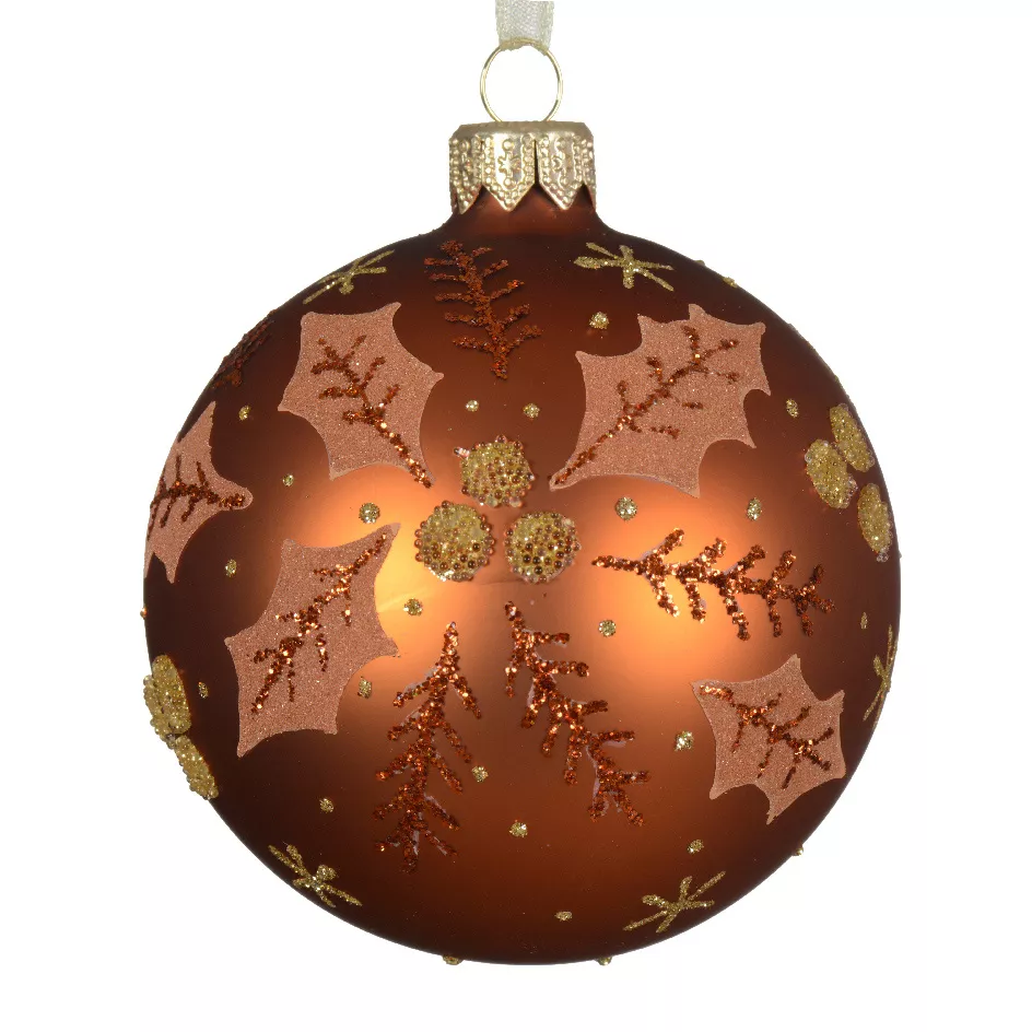 6er Set Weihnachtskugeln aus Glas (D80 mm) Stechpalme Kürbis