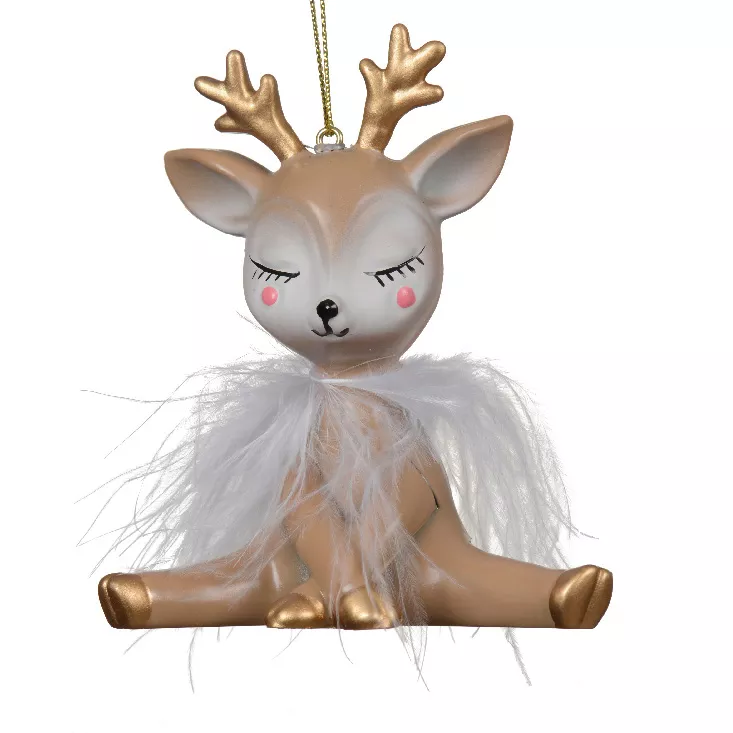 Bebé reno de Navidad para colgar (H10 cm) Irrompible Pluma Camel