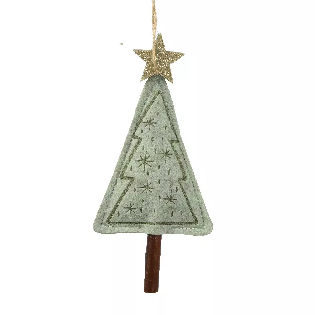 Sapin de Noël à suspendre (H14 cm) Étoile scintillante Vert