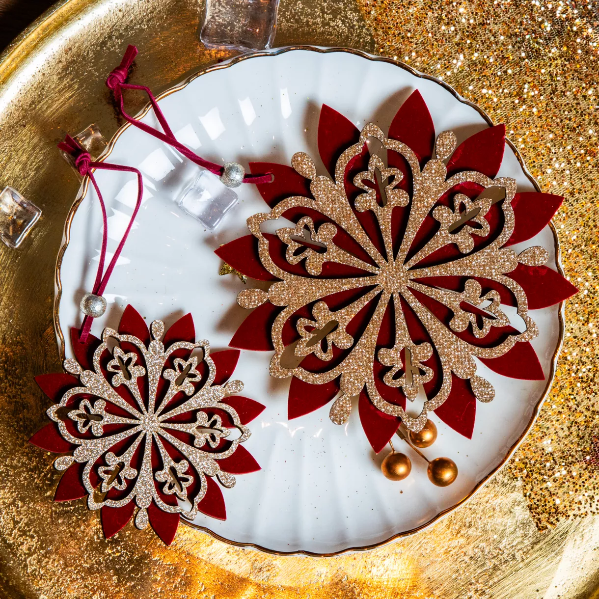 Hangende sneeuwvlok (D15 cm) Chic glitterend Bordeaux