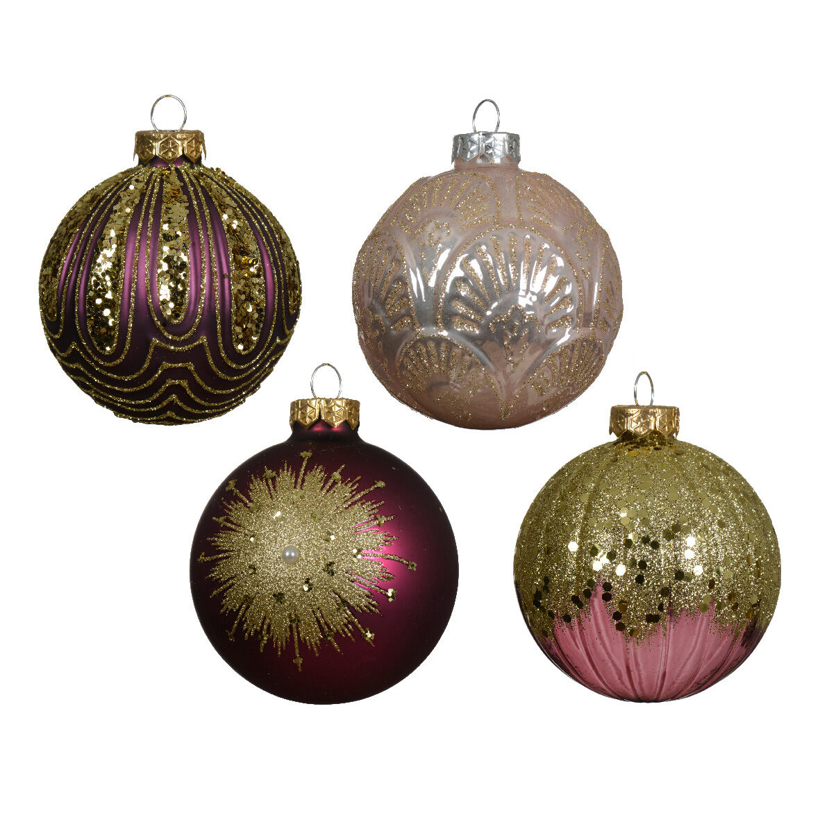 Set van 12 glazen kerstballen (D80 mm) Gatsby Glitterend Mauve