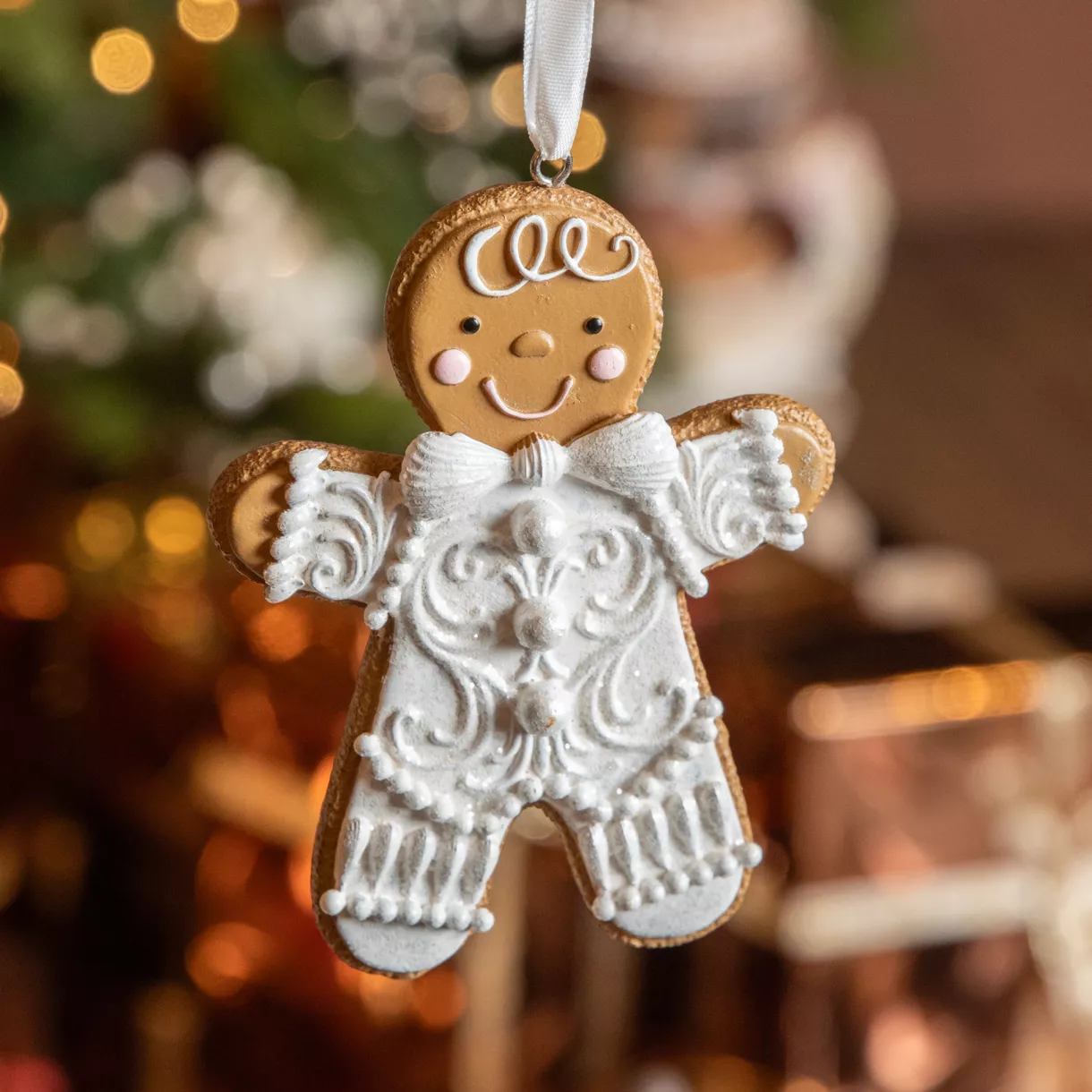 Pan de jengibre para colgar (H10 cm) Little Boy en Blanco