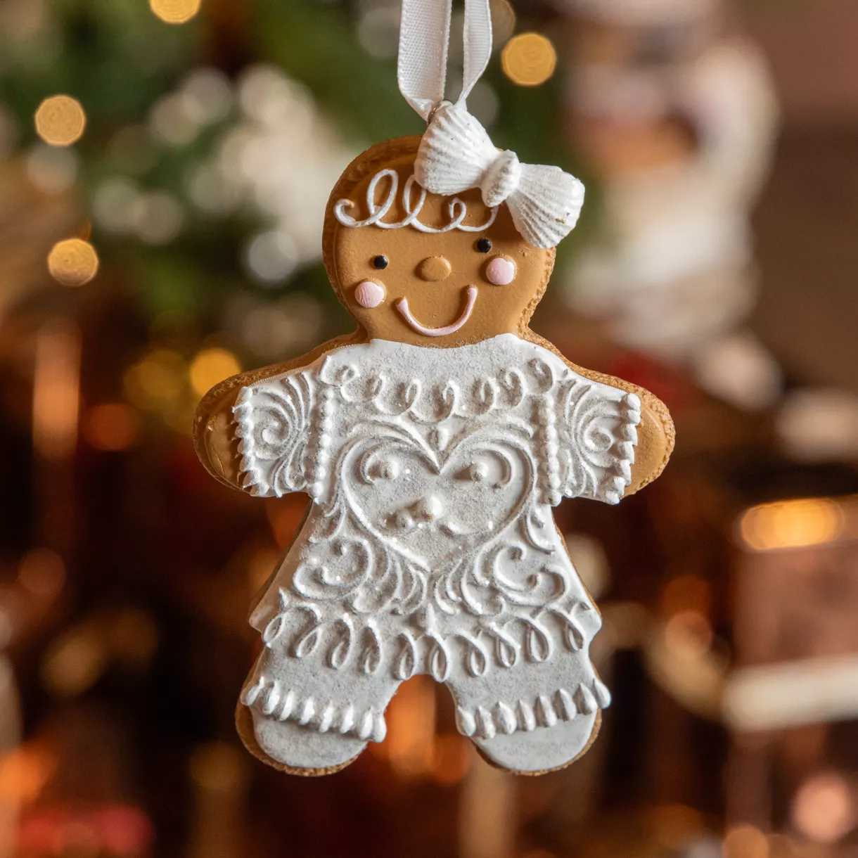 Pan de jengibre para colgar (H10 cm) Little Girl en Blanco
