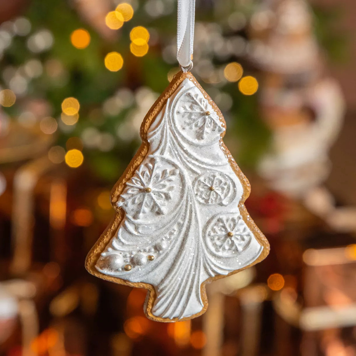 Hangende peperkoek (H10 cm) Smakelijke witte kerstboom