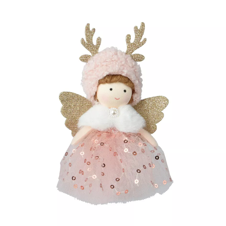 Kerstengel om op te hangen (H13 cm) Alice hertenhout Roze