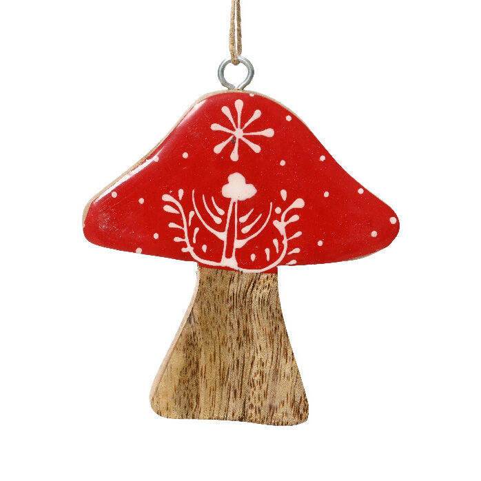 Champignon à suspendre en bois (H8 cm) Joyeux Noël Rouge