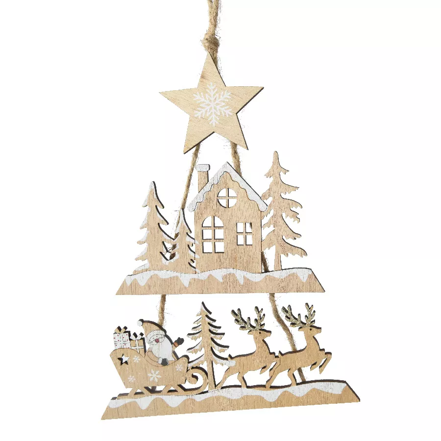 Kerstlandschap om op te hangen (H19 cm) besneeuwde Scandinavische natuur