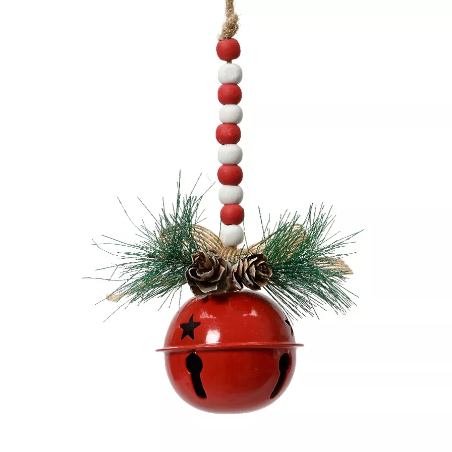 Campanilla para colgar de yute y metal (H15 cm) Megève Rojo