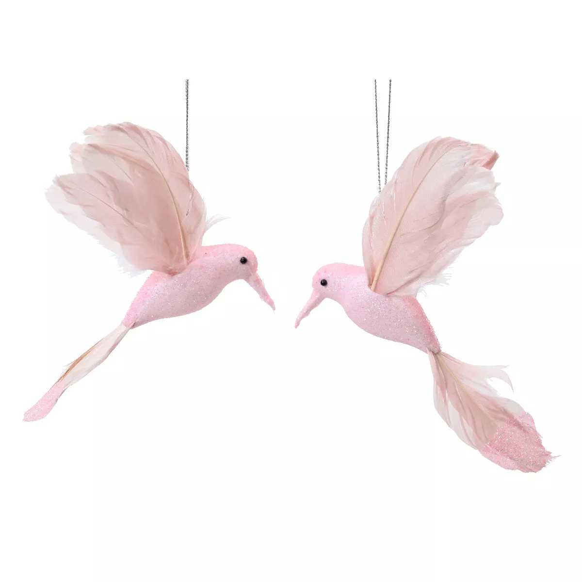 Lot de 2 oiseaux à suspendre (H8 cm) Colibri de Noël Rose poudré