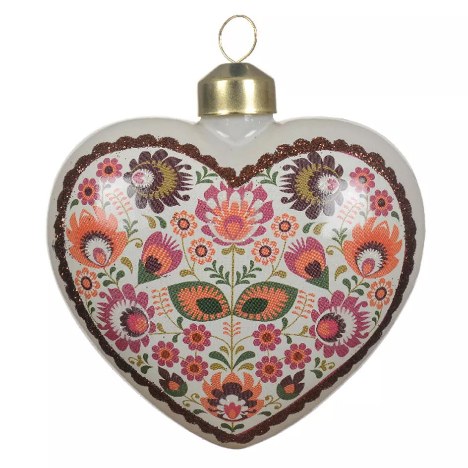 Lote de 2 corazones de vidrio (H9 cm) Bolchoi Florido Blanco y rosa