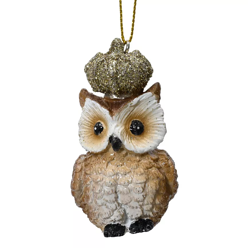 Chouette de Noël à suspendre (H7 cm) Petit-Duc Roi pailletée