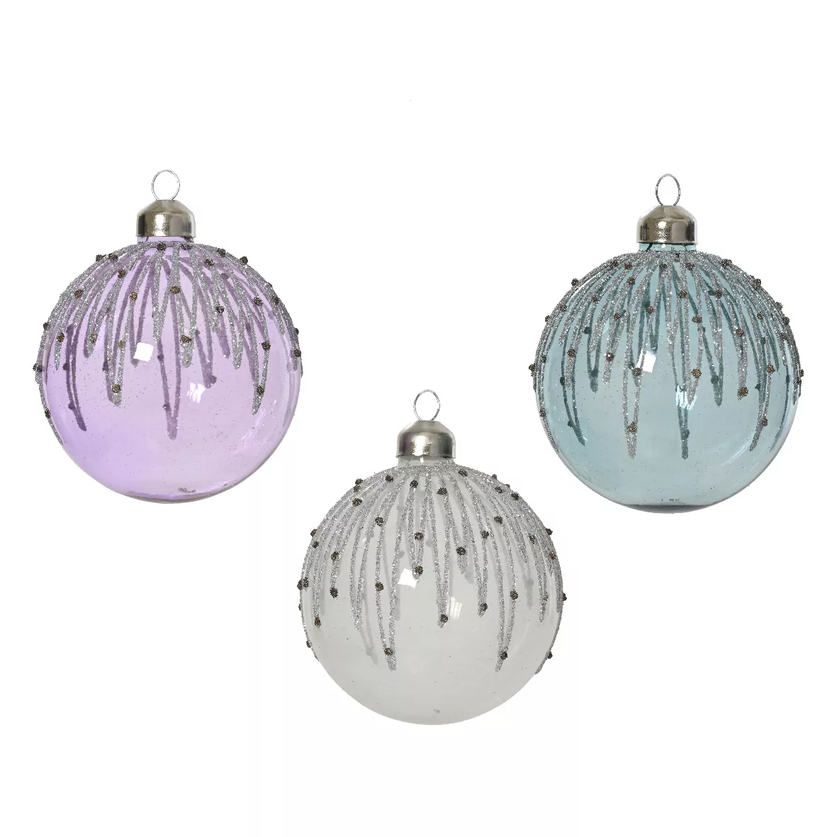 Lote de 12 bolas de Navidad de vidrio (D80 mm) Escarchadas Azul glaciar y lila