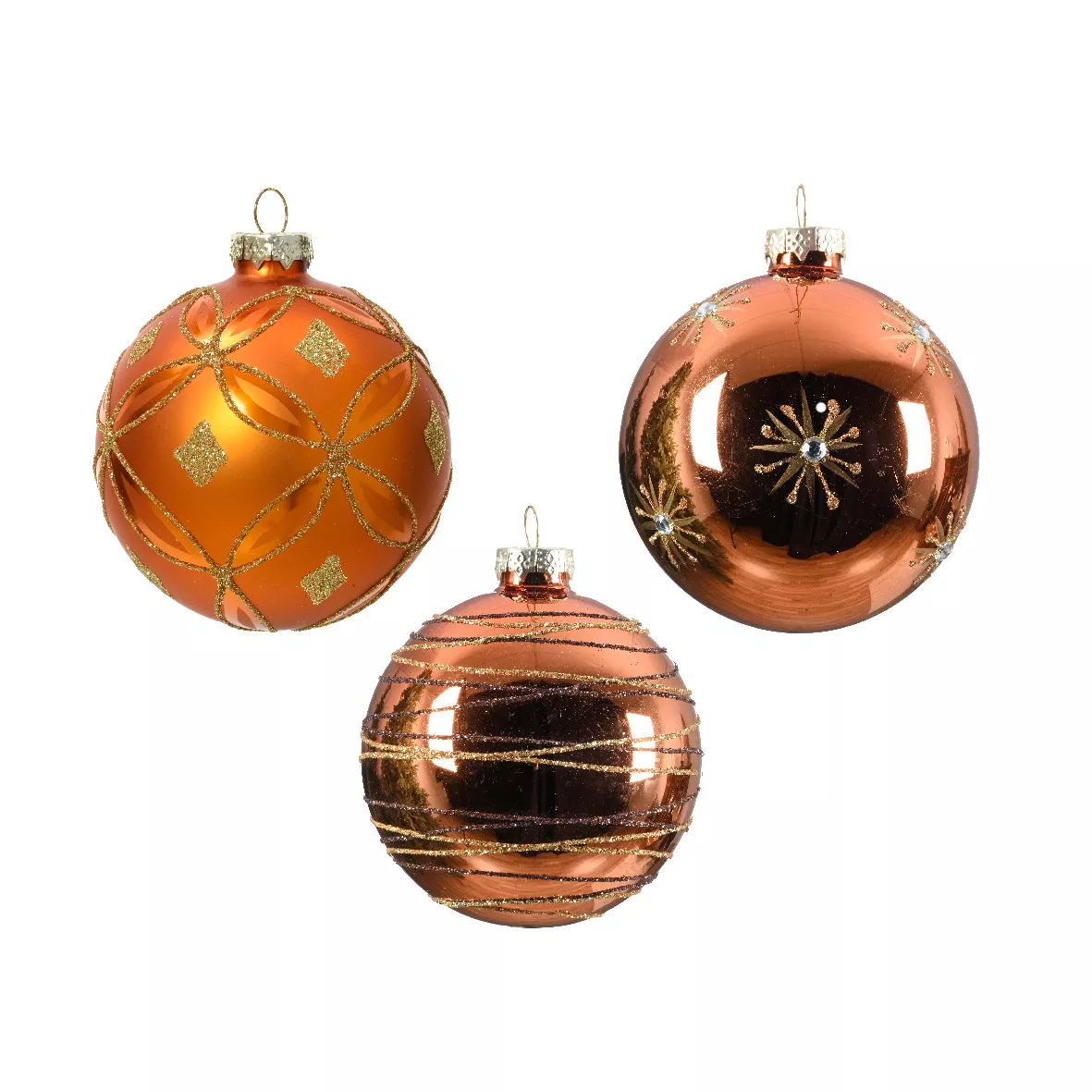 Set van 3 glazen kerstballen (D80 mm) Elegantie Pompoen