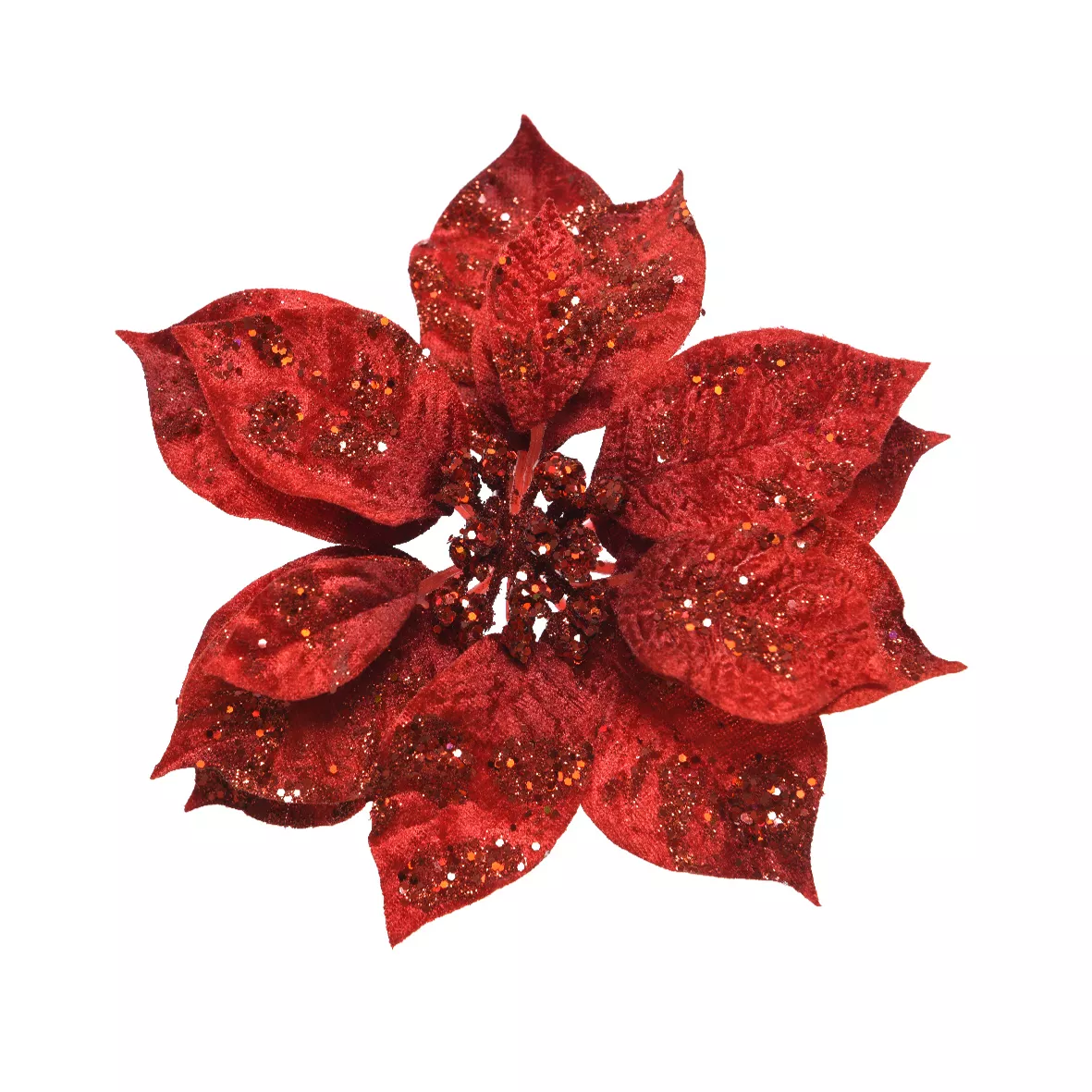 Kerst Poinsettia op clip (D16 cm) Christmas Chic Rood