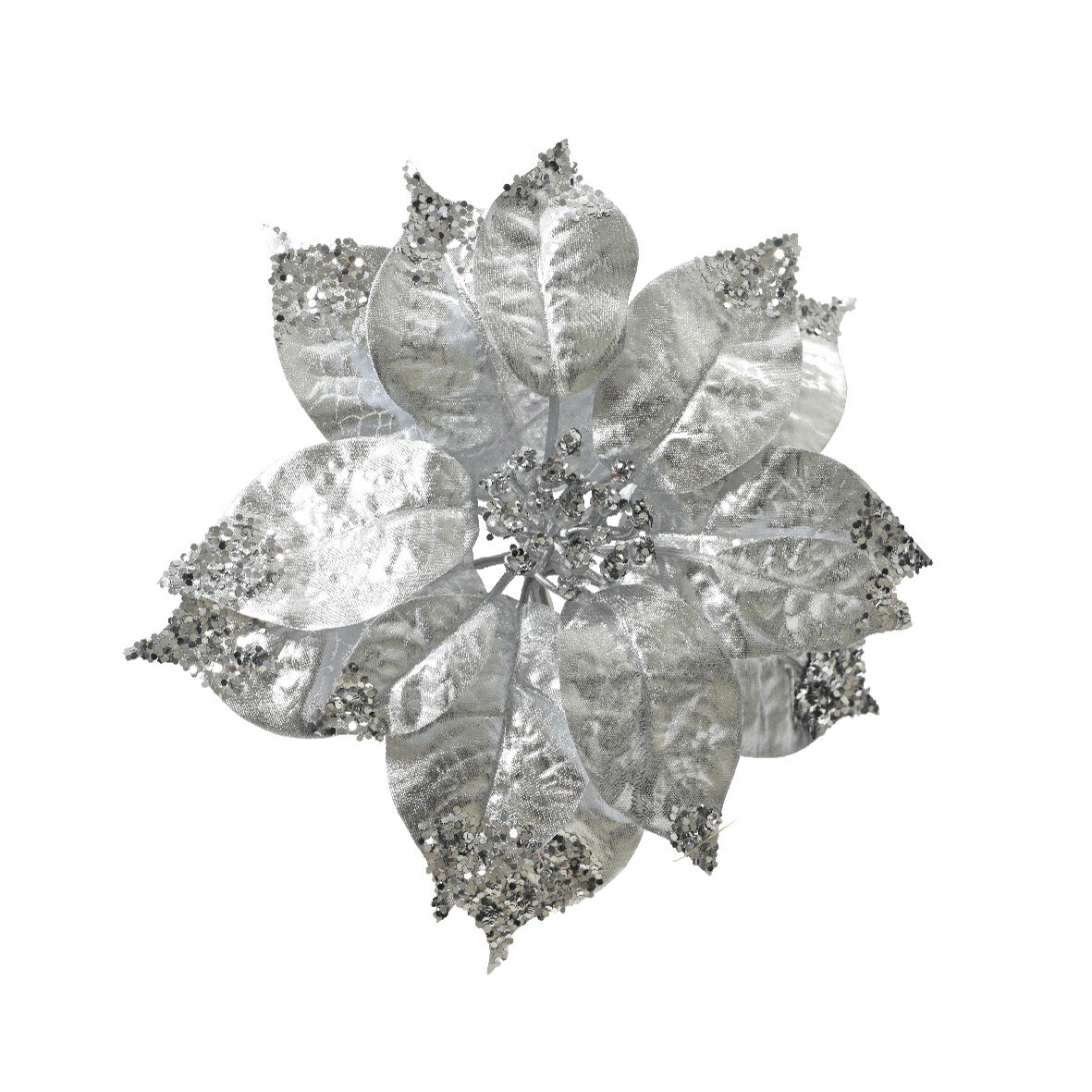 Kerst Poinsettia op clip (D16 cm) Christmas Chic Zilver