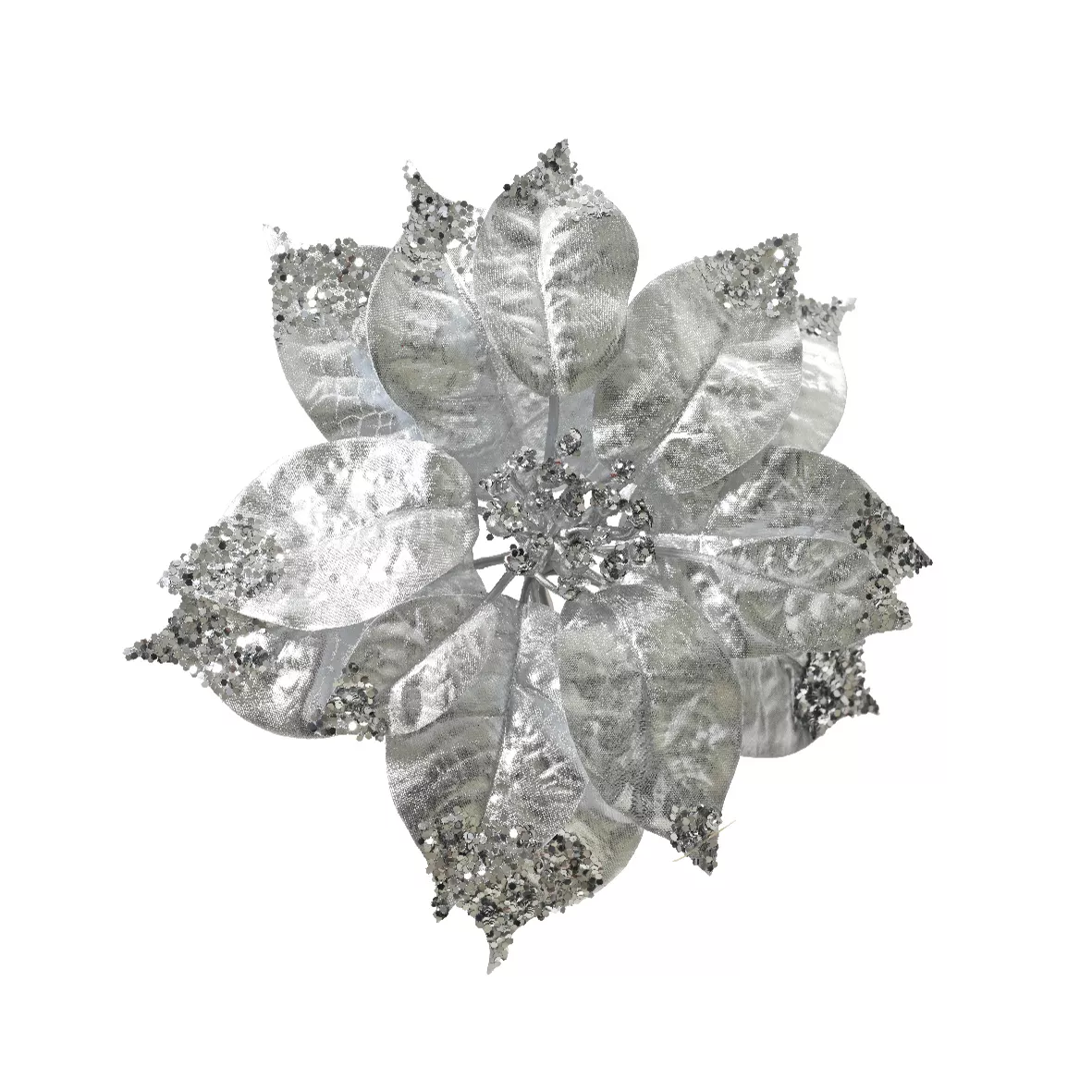 Poinsettia de Navidad con clip (D16 cm) Christmas Chic Plata