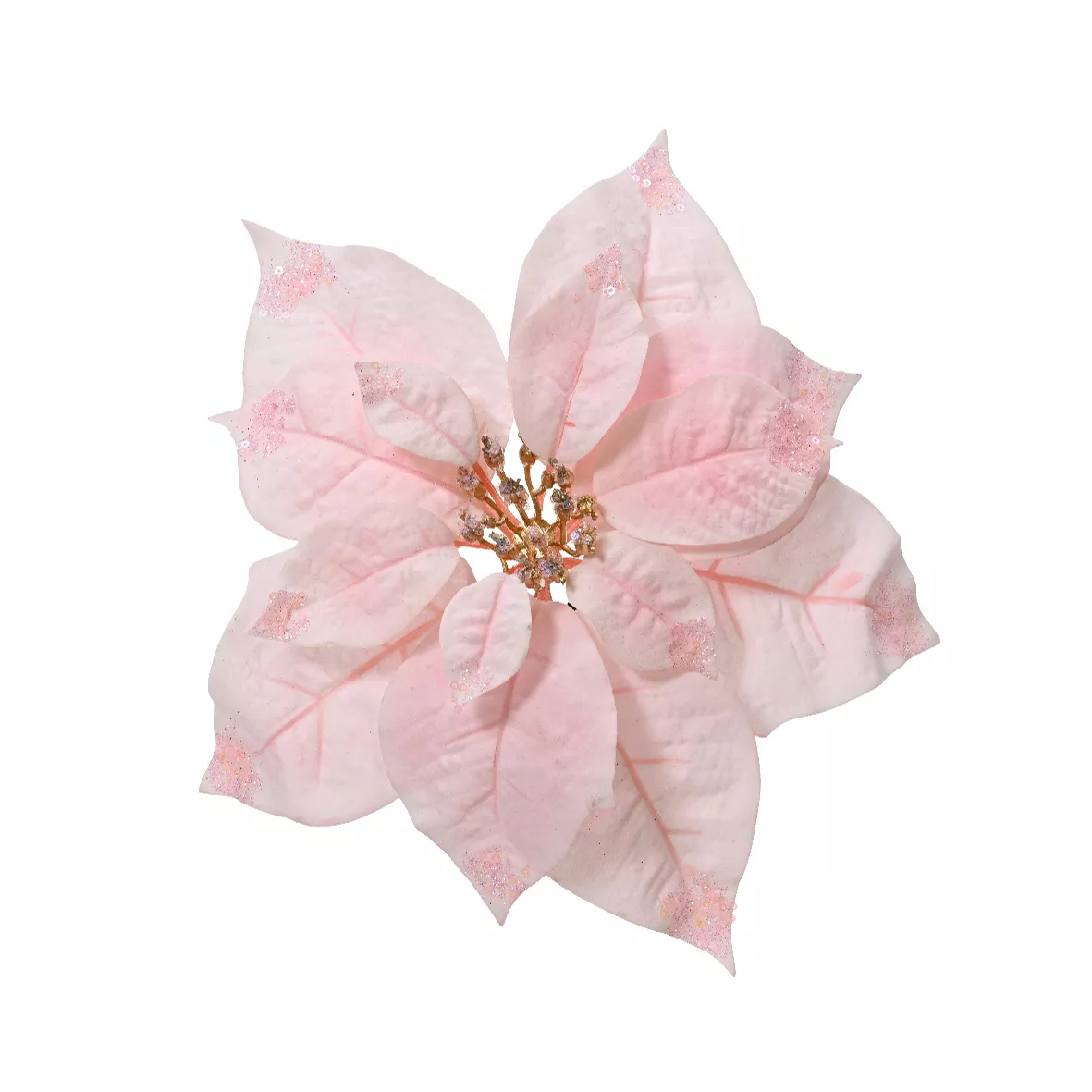 Poinsettia de Navidad en clip (D25 cm) Terciopelo brillante Rosa