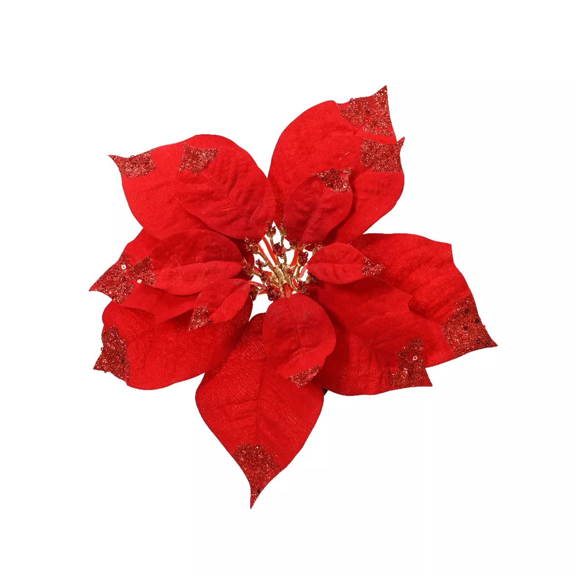 Poinsettia de Navidad en clip (D25 cm) Terciopelo brillante Rojo