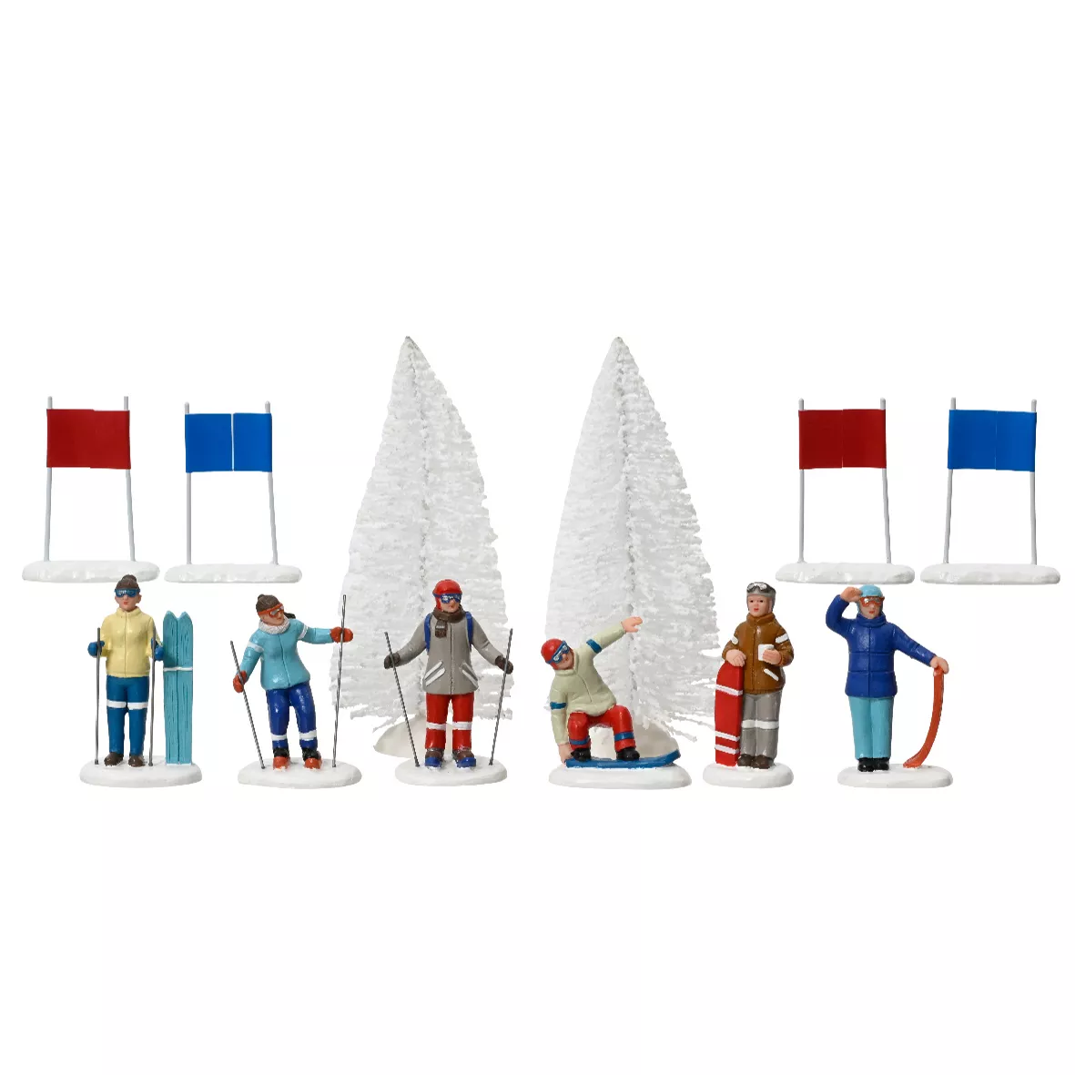 12er Set Skifahrer und Wintersportaccessoires