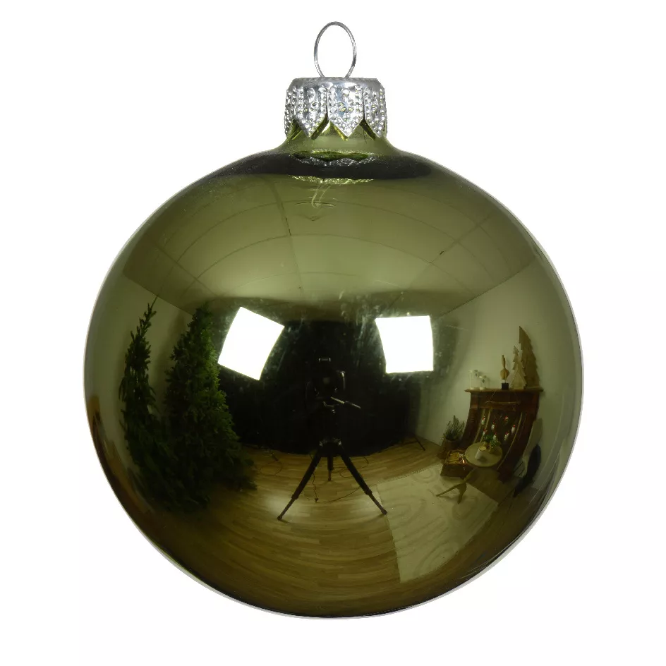 Lot de 6 boules de Noël en verre (D80 mm) Arctique brillante Thé vert