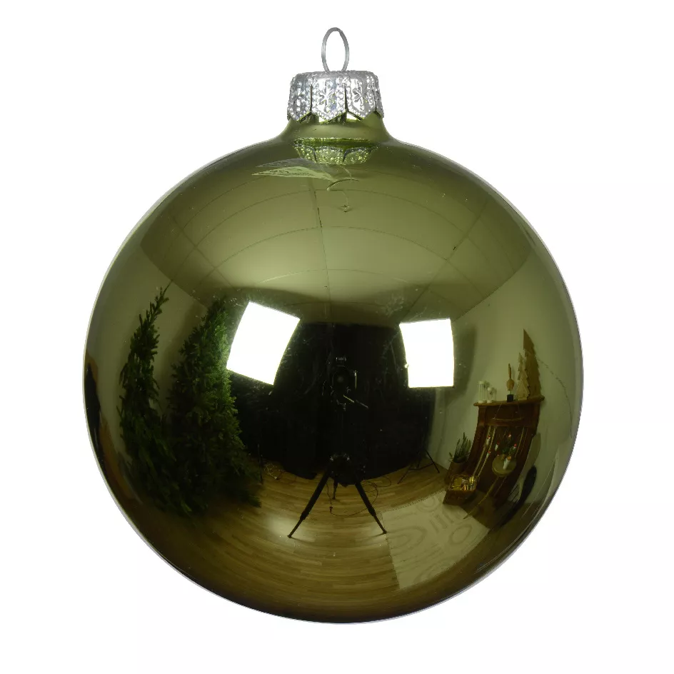 Lot de 4 boules de Noël en verre (D100 mm) Arctique brillante Thé vert