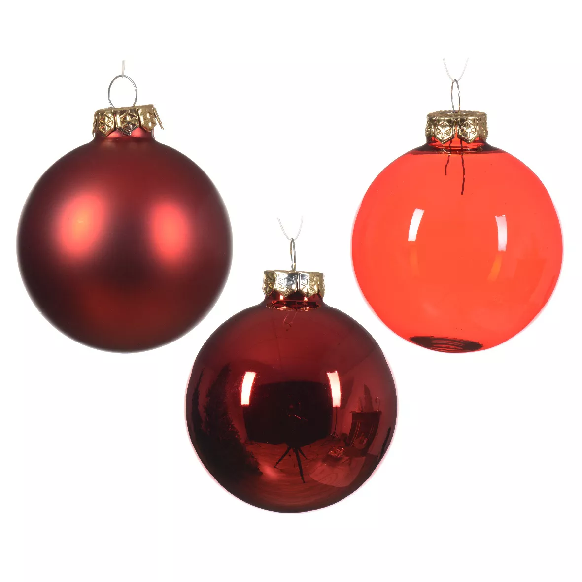 Lote de 21 bolas de Navidad de vidrio surtidas Cristal Rojo