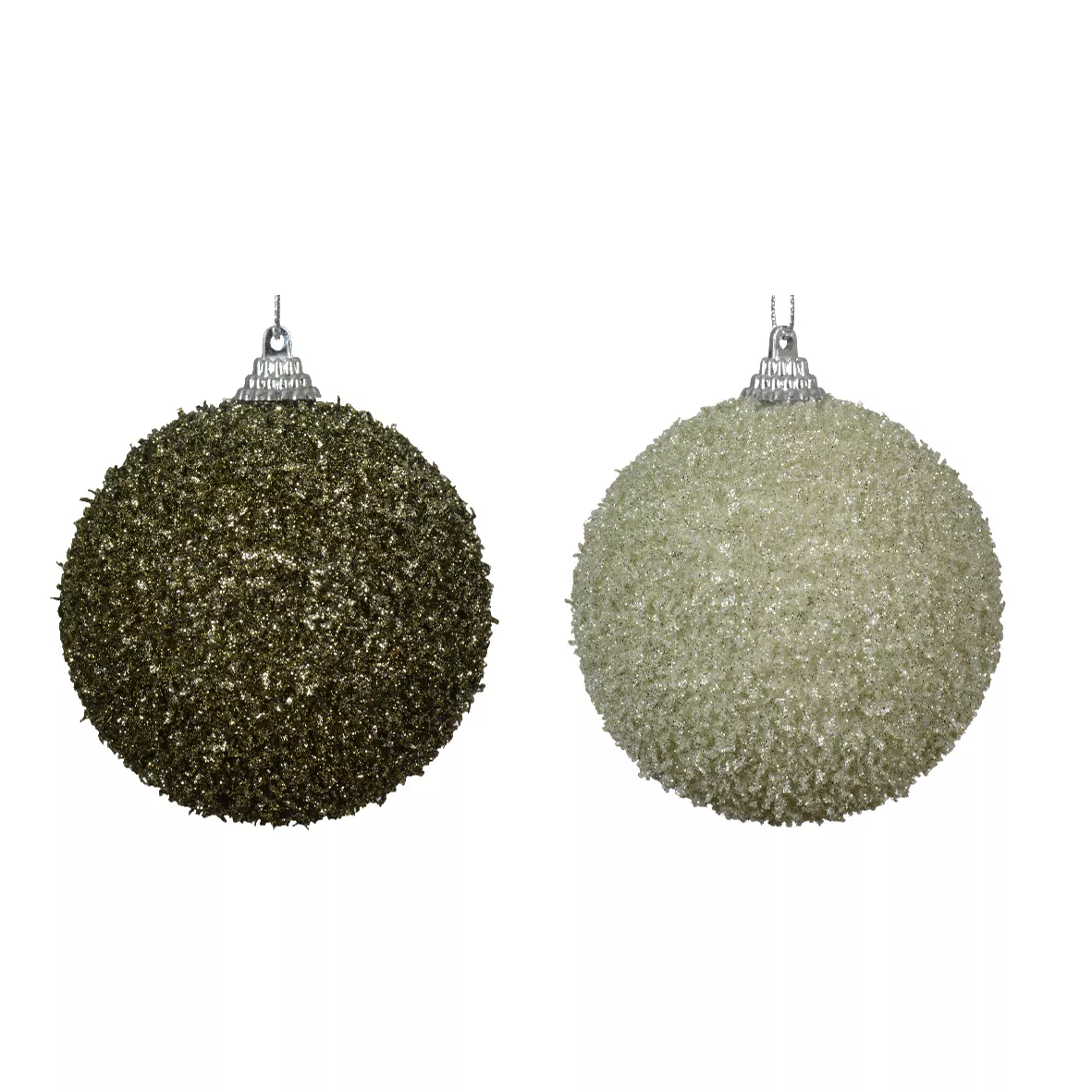 Lote de 12 bolas de Navidad (D80 mm) Lentejuelas Romero y Menta blanca