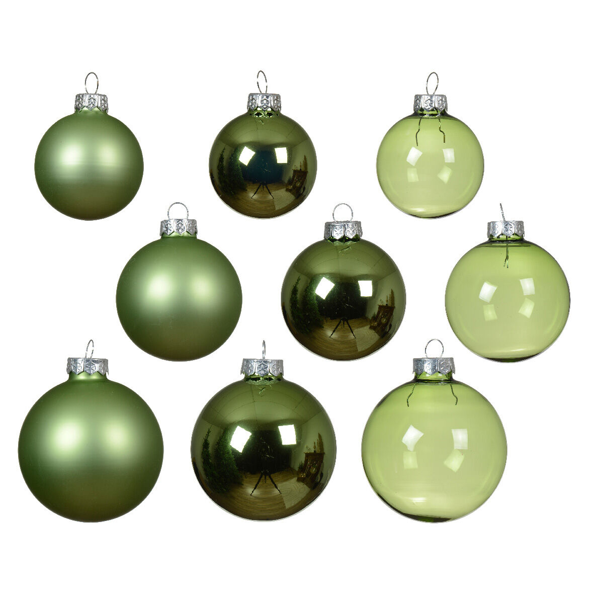 Set di 21 palline di Natale in vetro assortite Cristallo Tè verde