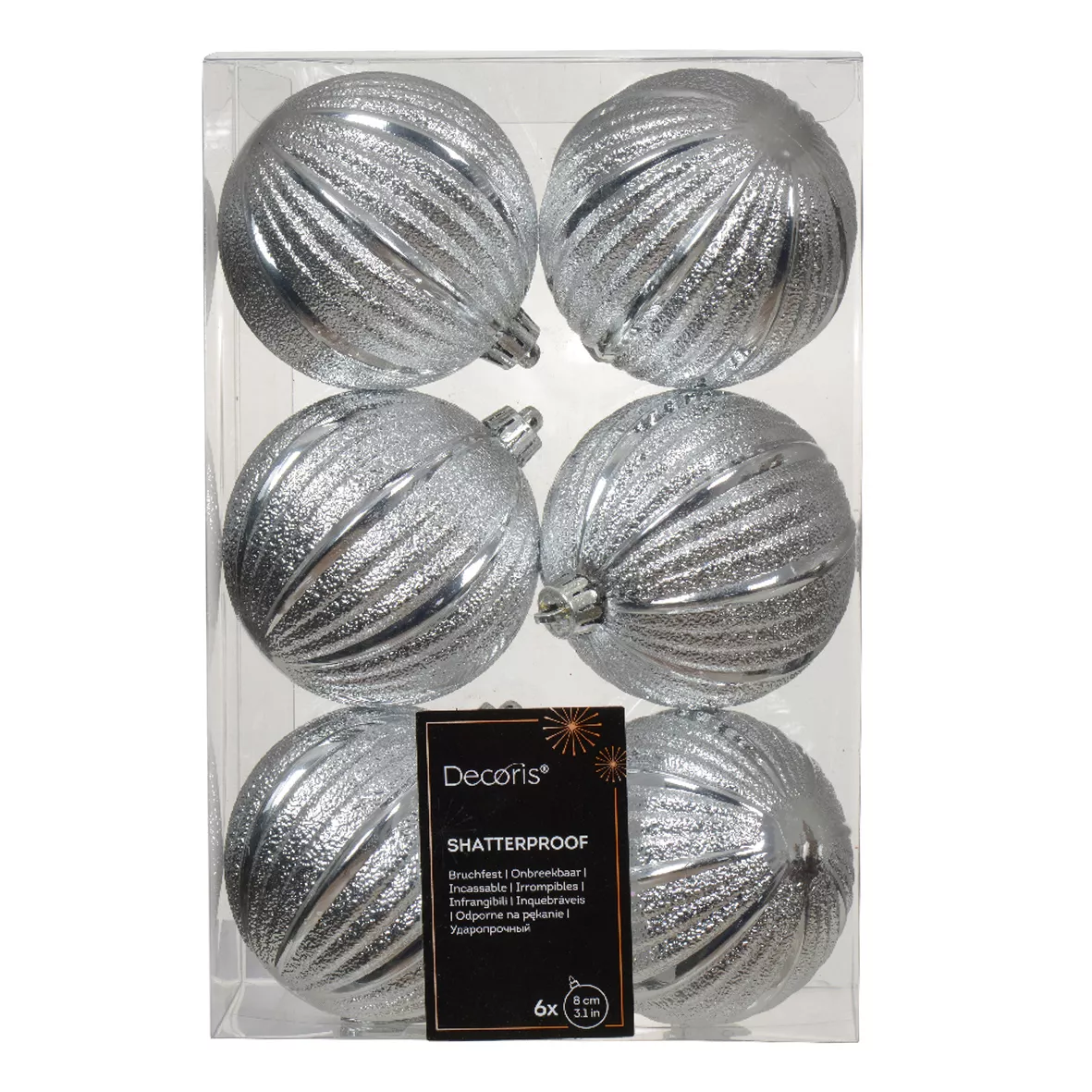Lote de 6 bolas de Navidad (D80 mm) Glamour Plata