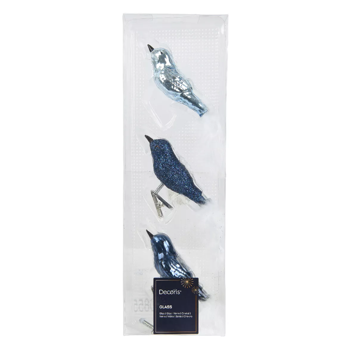 Lot de 3 Oiseaux en verre (8 cm) Christmas Bird Bleu